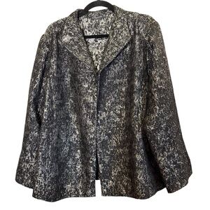 Eileen Fisher Woman Jacquard Charcoal and Silver Metallic Blazer sz 1W